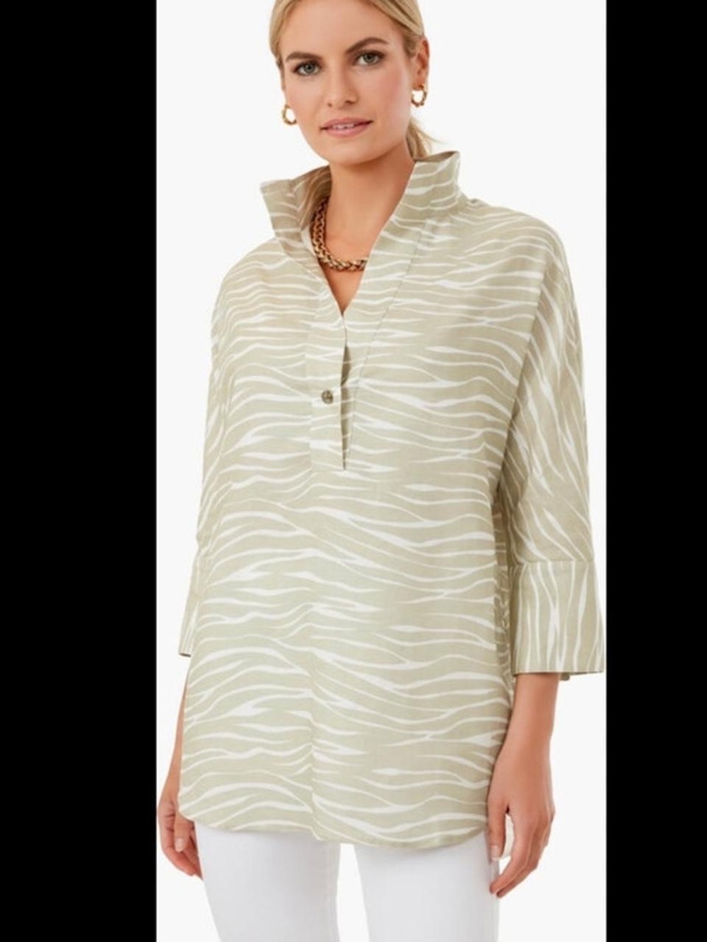 NWT TUCKERNUCK Platinum Zebra Linen Willow Blouse Size Small